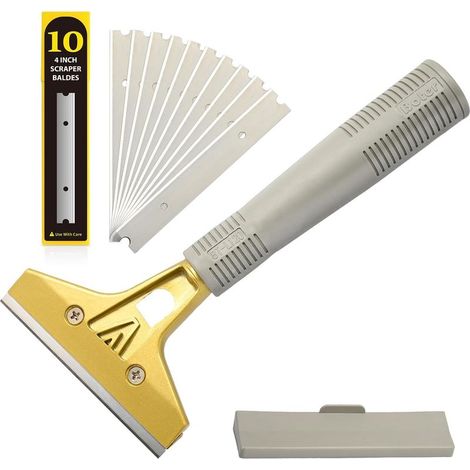 Industry Grattoir avec 10 Lames, Grattoir Plancha pour Papier Peint, Grattoirs pour Vitre, pour Colle, Carrelage de fenêtre, Voiture, Miroir, Nettoyage, Or (1/5)