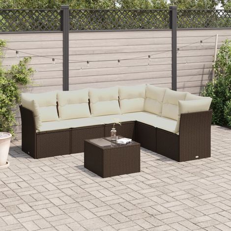 Salon de jardin 7 pièces en résine tressée marron avec rangement et coussins, 61.55kg - PANGIVO (1/3)