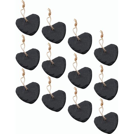 Cœur en ardoise à suspendre avec ruban de jute, décoration tableau noir en ardoise, décoration murale (cœur de 12,6 cm)