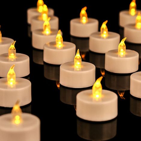 Bougie Chauffe-Plat - LED - Flamme Réaliste Vacillante - 100+ Heures Autonomie Piles CR2032 Incluses - Pour Décoration Intérieure Fêtes Noël Halloween - Lot De 24