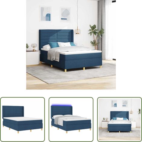 Matratze -  Boxspringbett mit Matratze mit Kopfteil Blau 140 x 190 cm Stoff