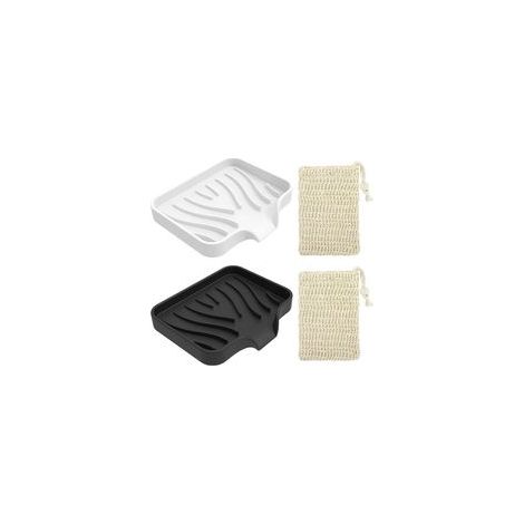 2-teiliges Seifenschalen-Set aus Silikon, Seifenhalter mit Abfluss, rutschfester Seifenhalter, inklusive zwei Sisal-Seifenbeuteln