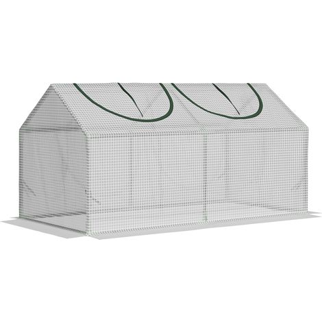 Gewächshaus mit Fernster, PE-Gitterfolie, Foliengewächshaus aus Stahl, Treibhaus für Balkon, Garten, Tomatenhaus 120x60x60cm, Tomatengewächshaus für Gemüse, Blumen, Pflanzen, Weiß