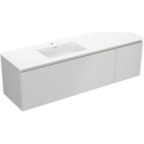 Mexen Rivel Badezimmermöbel 160 cm mit Waschtisch Otis links, 1S, 1D, geriffelt, graumatt/weiß matt - 91A23-16047-3-BBFF62-W18L (1/5)