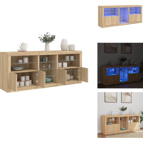 Buffet avec lumières LED chêne sonoma 162x37x67 cm - Buffet Moderne - Meuble De Rangement - Luminaire Led - Décoration Intérieure - Armoire Murale (1/5)