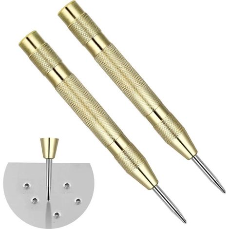 Lot de 2 poinçons centraux automatiques robustes avec impact à ressort réglable à une main, centre de tension à ressort pour machinistes, charpentiers (doré) (1/4)