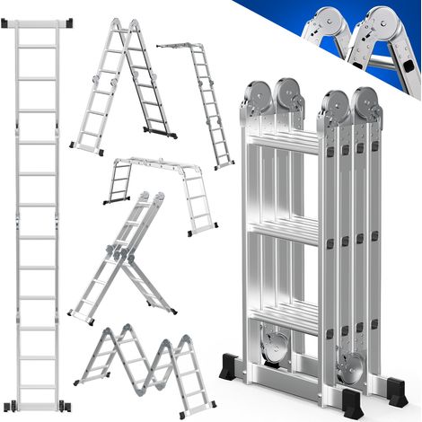 Jiubiaz Scala articolata in alluminio 4x3 gradini, scala multifunzione pieghevole, 150 kg, casa e giardino (1/5)