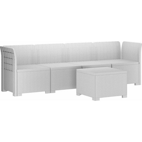 4-Seater Garden Sofa Rattan Look PP White vidaXL (1/5)
