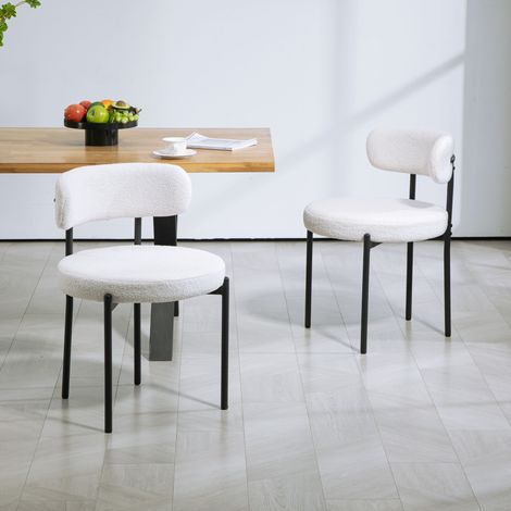 Set di 2 sedie da pranzo, rivestimento in pile, sedie con seduta imbottita, gambe in metallo, bianco crema