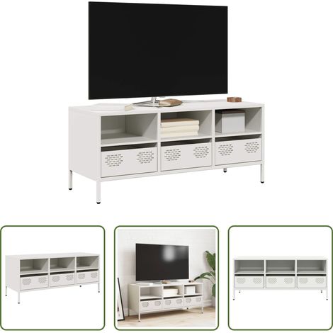 Schrank - TV-Schrank Weiß 101,5x39x43,5 cm Kaltgewalzter Stahl (1/5)