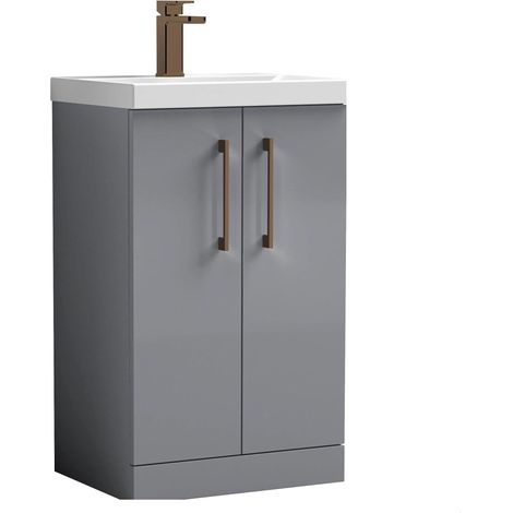 Balterley Bramshall Modern Bathroom 2 Soft Close Door & Mid-Edge Vanity Unit Basin, Satin Grey, 500mm (1/4)