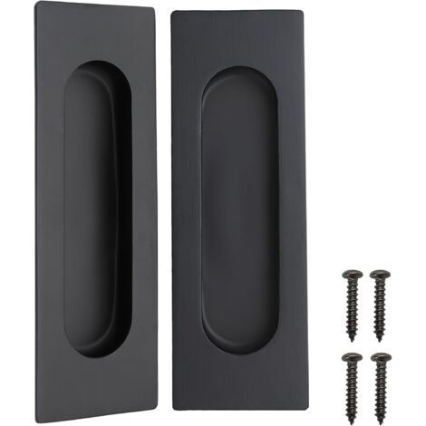 Set of 2 rectangular recessed handles in matt black stainless steel - Dimensions 12 x 4 x 1.2 cm - For sliding doors (1/5)