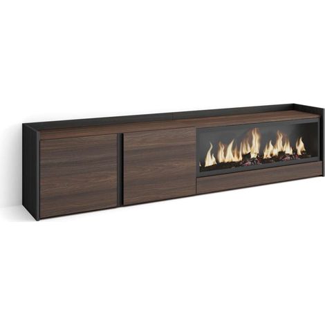 Mueble TV Mijas-01 de 212x50x35 cm con chimenea eléctrica XXL, color roble oscuro y negro (1/4)
