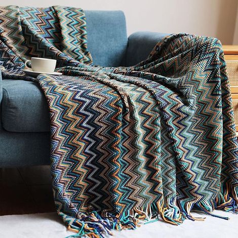 Plaid décoratif bohème 130x200cm – Couverture en polyester doux – Motifs mandala colorés – Lavable en machine (1/4)