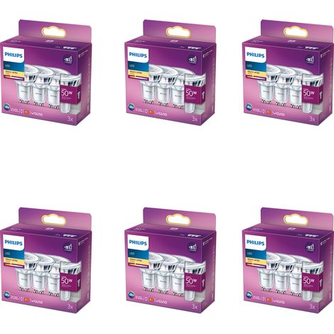 Philips Pack avantagé Spot LED GU10 50W Non dimmable Lumière blanche chaude - 18 pièces (1/2)