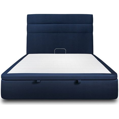 Lit coffre 180x200cm avec tête de lit lignes Velours Bleu - Hauteur totale : 39cm (1/5)