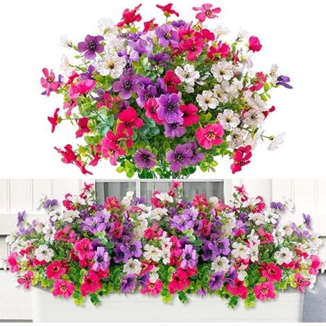 6 manojos de flores artificiales resistentes a la intemperie para balcón y jardín: realistas y con colores inalterables (1/5)