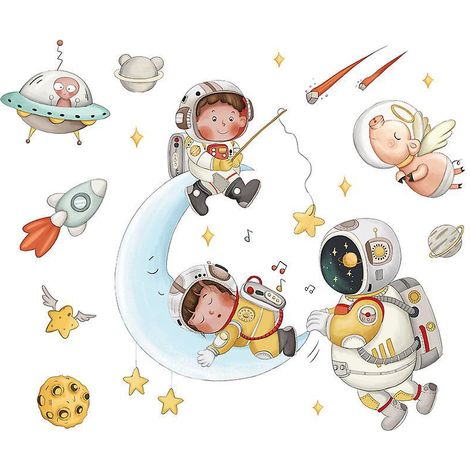 stickers Muraux Espace Planete Autocollant Mural Fuse Astronaute Toiles Dcoration Murale Chambre Enfants Bb Ppinire Salon (1/5)