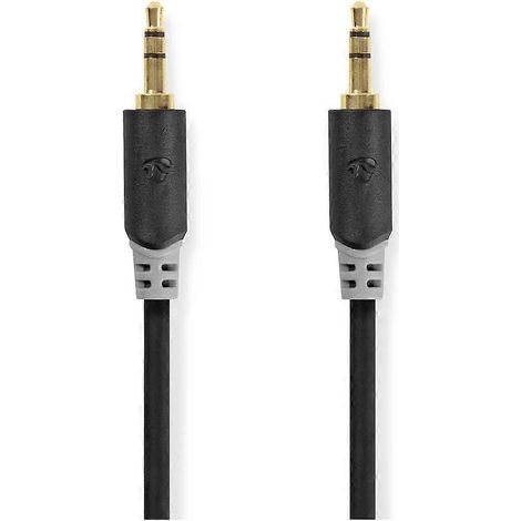Câble audio stéréo rond, deux prises mâles 3,5 mm, 2 mètres, gris anthracite. (1/3)