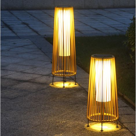Lanterne Solaire Extérieure,Lampadaire en Rotin Tressé,Eclairage D'ambiance Décoratif pour le Jardin,46CM (1/5)