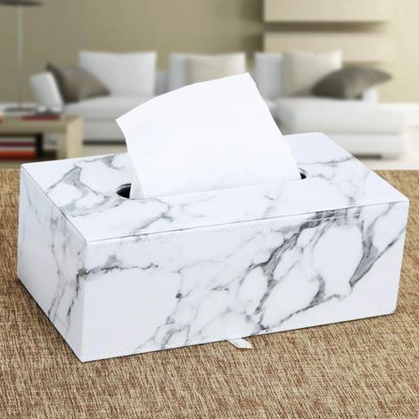 Caja De Pañuelos Cosméticos De Cuero MINKUROW (Mármol Blanco) (1/5)