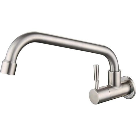 Stainless steel wall-mounted kitchen faucet – 180° swivel spout – Ceramic cartridge for flow control – Wall-mounted (1/5)