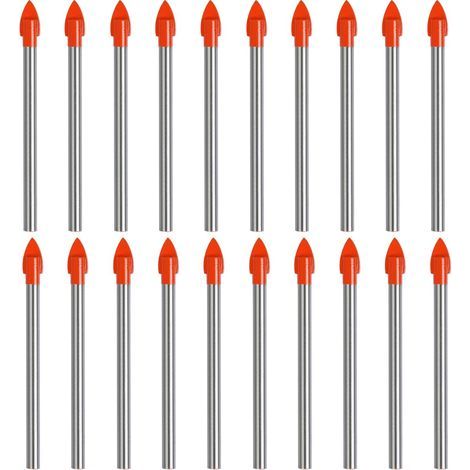 CCYKXA Tile Drill Bit 6mm Glass Drill Bit 20Pcs Glass Drill Bit Titanium Coated, 6mm Tile Bit Tungsten Carbide Tile Drill Bit for Drilling Tile, Glass, Ceramic and Wood (1/4)