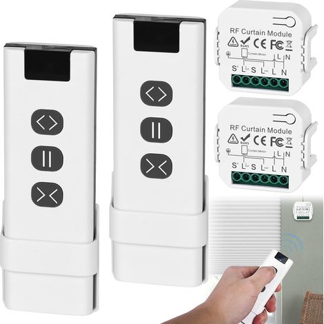 Lot de 2 commandes de volet roulant sans fil : interrupteur de volet roulant, module de relais intelligent, interrupteur pour stores avec télécommande RF pour volets roulants électriques (1/5)