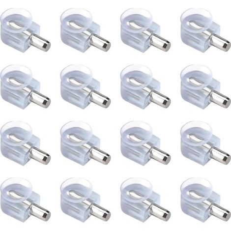 16 pezzi di supporti per ripiani, supporti superiori in cristallo con ventosa per vetro, mobili contenitori in legno e vetro, credenze, librerie, asta da 5 mm (trasparente) (1/5)