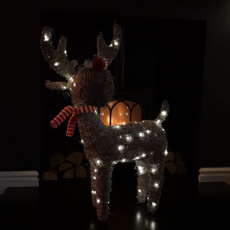 71cm Battery Operated Rattan Woven Comet Reindeer with Warm White LEDs (1/5)