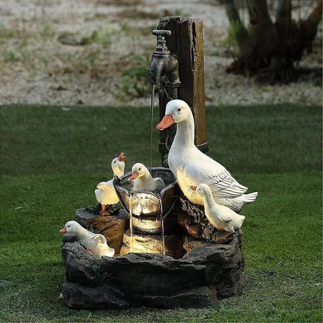 Fontaine solaire avec famille de canards en résine, statue de fontaine canard, décoration de jardin, fontaine d'extérieur, aménagement paysager, jardin arrière,canard (1/4)