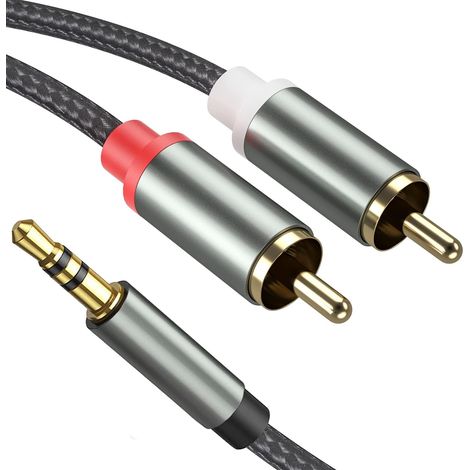 Câble RCA Jack Audio Stéréo 3.5mm, 3.5mm à 2 RCA Mâle Nylon Tressé Cordon Compatible avec TV PC Smartphone Ampli Chaîne HiFi Barre de Son Home Cinéma Autoradio Enceinte (1/4)