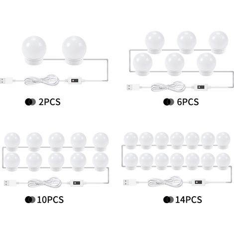 14 pièces miroir de maquillage à LED lumières capteur Intelligent contrôle vanité salle de bain lumière avec 1.5m bande de câble USB (1/5)