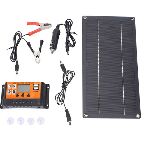 Ortviai Chargeur Solaire 10 W pour Batterie 12 V avec Contrôleur Intégré 10 A, Panneau Monocristallin Étanche IP67