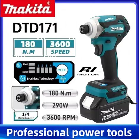 Makita DTD171 Avvitatore ad Impulsi 18V 1/4" Brushless LED - con Batteria e Caricatore (1/5)