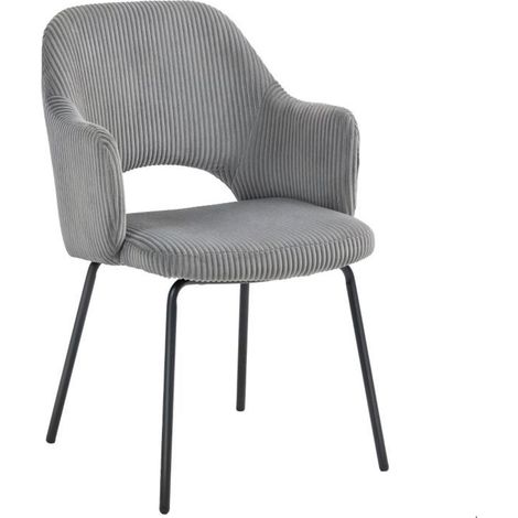 Chaise de Salle à Manger revêtement côtelé Chaise Repas forme coquille pieds métal patins de protection gris (1/5)