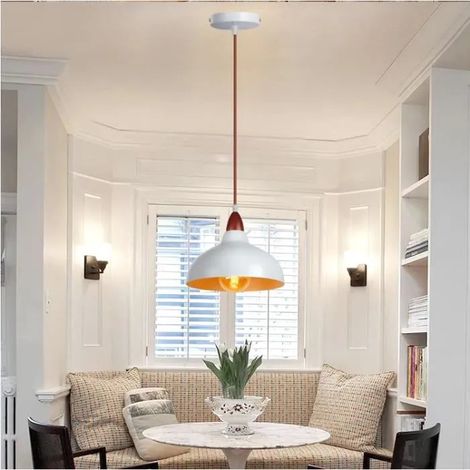 Yowei Lustre Salon Blanc Lampe Suspension Industrielle Vintage en Métal avec Bois de noyer Style Edison pour Salon Chambre (1/4)
