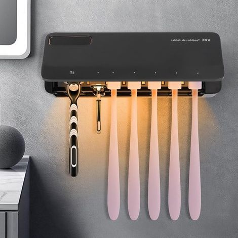 Esterilizador y soporte UV para cepillos de dientes, soporte para cepillos de dientes eléctricos con 6 cierres para cepillos (1/5)