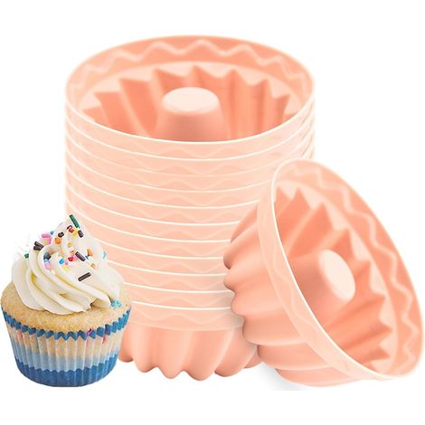 Moules à cupcakes pour la cuisson Moules à cupcakes en silicone réutilisables antiadhésifs, moules à muffins, moules à cupcakes pour beignets, pudding, brownies, gelée,Parent,Rose Racine 12 Pièces (1/5)