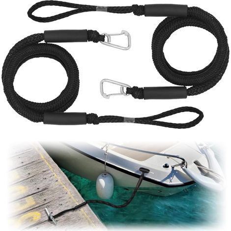 Set of 2 1.2m elastic boat dock lines with stainless steel clip and buckle, adjustable elastic anchor line, heavy-duty mooring rope for PWC, kayak, jet ski, pontoon (1/5)
