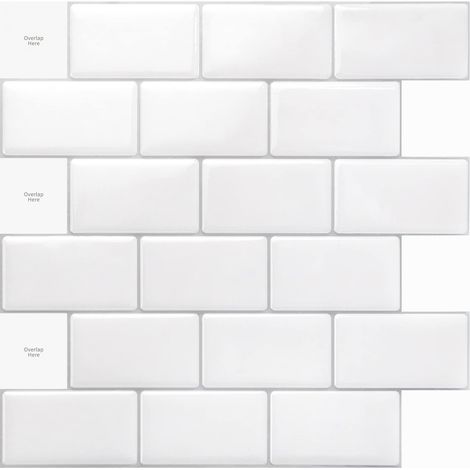 3D kitchen backsplash, 10 sheets, 30 x 30 cm, self-adhesive tiles, glossy white (1/4)
