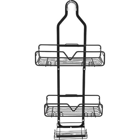 Hanging Shower Organizer, Shower Storage Rack, Layered Design, Powder-Coated High-Carbon Steel with 4 Hooks and Suction Cups for Shampoo, Wash (1/5)