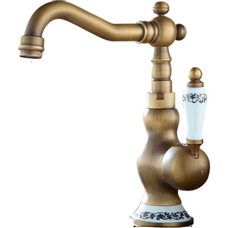Rubinetto per lavabo da bagno, finitura ottone anticato, girevole a 360 gradi, rosso (1/2)