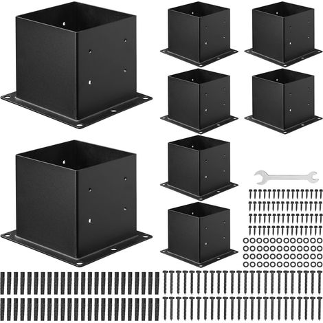 VEVOR Base per Pali 96 x 96 mm Dimensioni Interne 92 x 92 mm Staffe per Pali in Acciaio al Carbonio ad Alta Resistenza, per Ringhiera di Gazebo, Piastra di Base per Ponte, Confezione da 8, Nero (1/5)