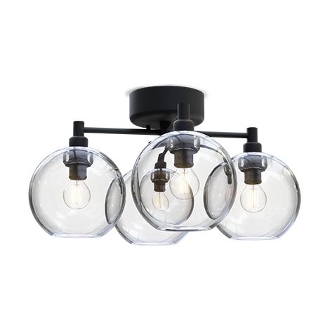Gloria Plafonnier Globe Structure Noire, Verre Clair 4x E14