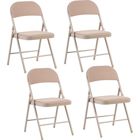 Conjunto de 4 sillas plegables estructura de metal beige asiento y respaldo acolchados beige Sparks