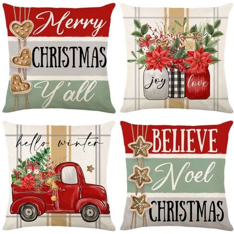 Weihnachtskissenbezug – 45x45 cm – 100 % Baumwoll-Leinen – Unsichtbarer Reißverschluss – Dekorativ