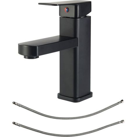 royaluxe -Robinet de lavabo noir mat, robinet de lavabo de salle de bain à poignée unique, robinet mitigeur de lavabo, robinet de salle de bain à poignée unique, robinet mitigeur à bobine à faible bru (1/5)