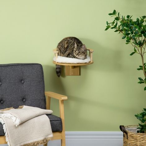 Lit mural pour chat avec coussin, 34 x 34 x 10,5 cm, chêne et crème blanc OKMYHOME (1/5)