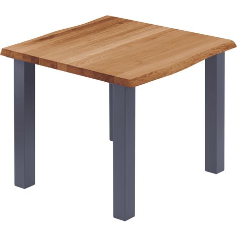 LAMO Manufaktur Esstisch Küchentisch, mit Baumkante 60x60x76 cm (AxBxH), Classic, Dunkel / Anthrazit, LBB-01-A-004-7016Cl